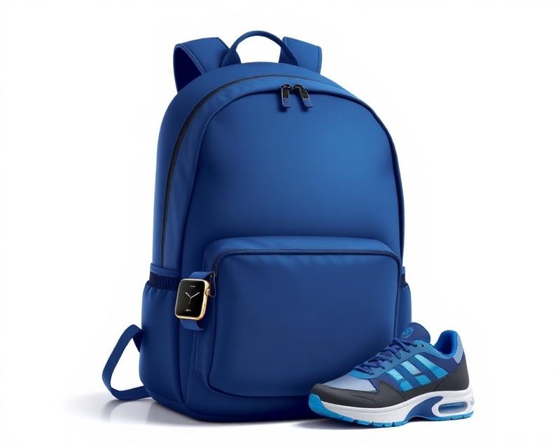 Backpack with a smartwatch and sneaker