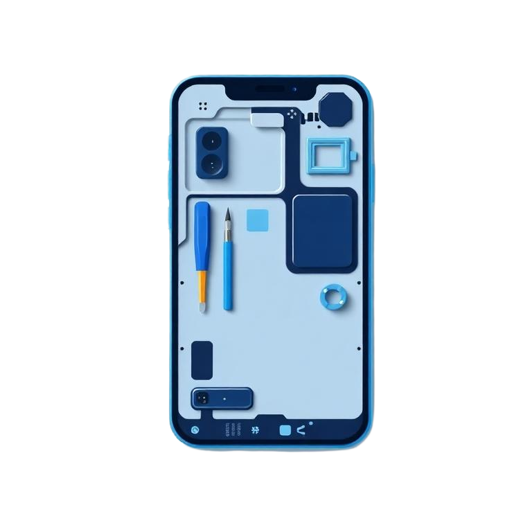 Vector illustration of a smartphone opened with repair tools